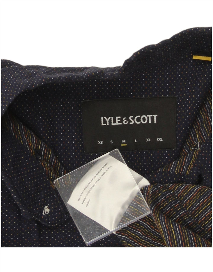 LYLE & SCOTT Mens Shirt Medium Navy Blue Spotted Cotton