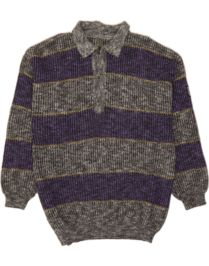 CARRERA Mens Polo Neck Jumper Sweater XL Purple Striped Acrylic Vintage Carrera and Second-Hand Carrera from Messina Hembry 