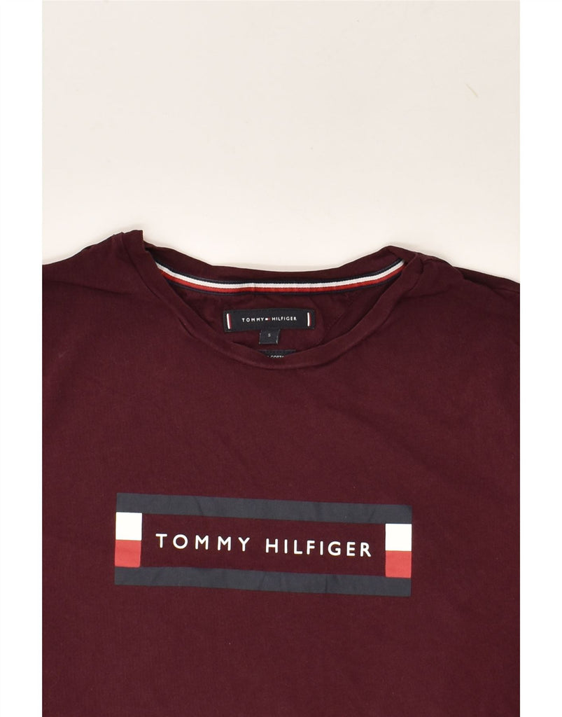 TOMMY HILFIGER Mens Graphic T-Shirt Top Small Burgundy Cotton | Vintage Tommy Hilfiger | Thrift | Second-Hand Tommy Hilfiger | Used Clothing | Messina Hembry 