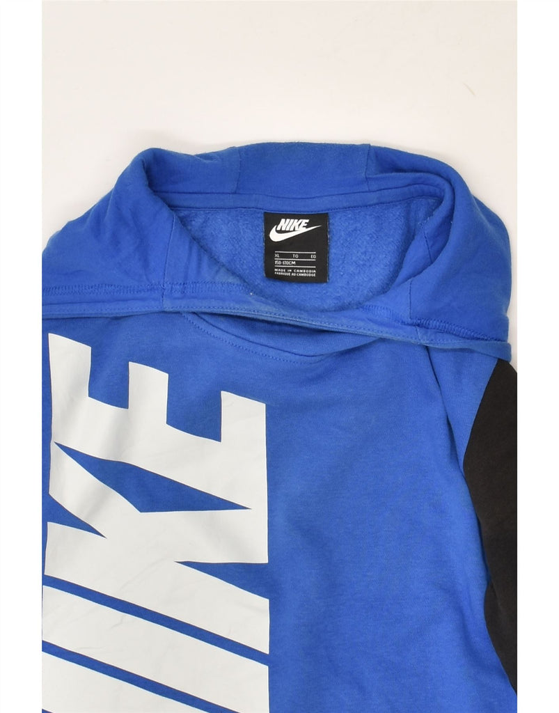 NIKE Boys Graphic Hoodie Jumper 13-14 Years XL Blue Colourblock | Vintage Nike | Thrift | Second-Hand Nike | Used Clothing | Messina Hembry 