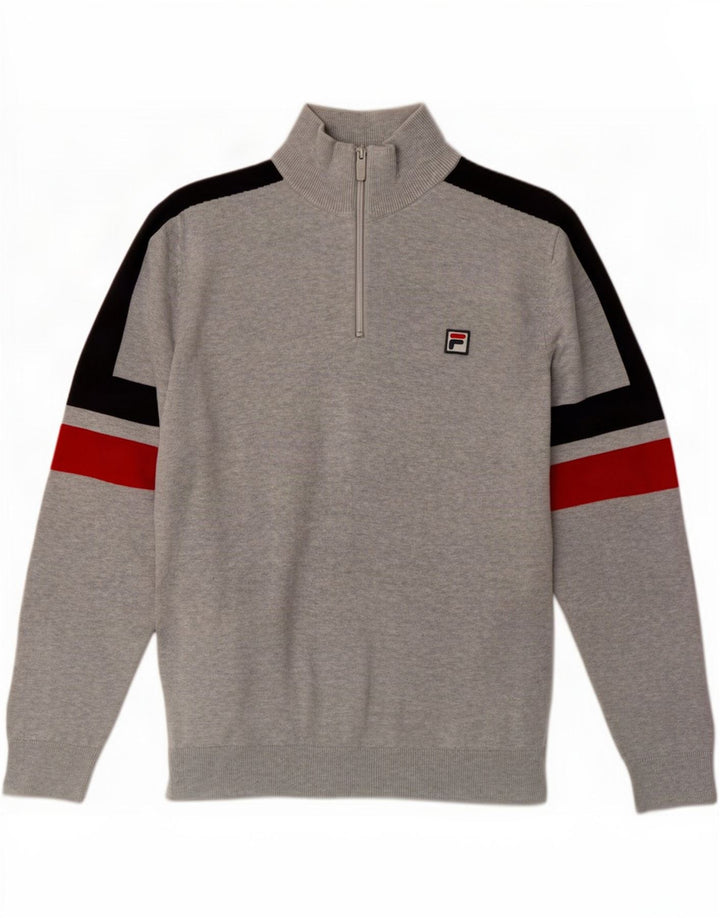 Fila Mens Zip Neck Jumper Sweater Medium Grey Colourblock Cotton