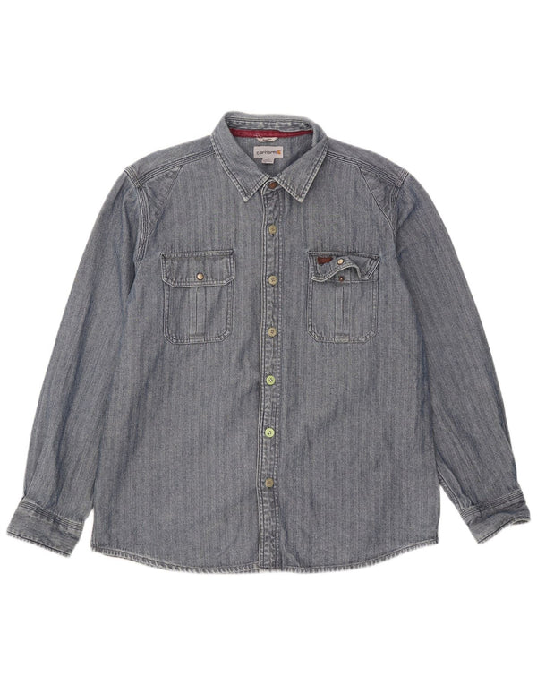 Carhartt Mens Slim Fit Shirt Large Blue Herringbone Cotton