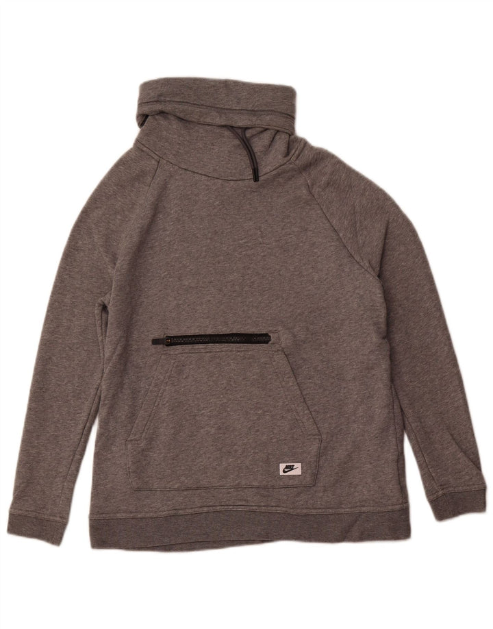 NIKE Womens Roll Neck Sweatshirt Jumper UK 14 Medium Grey Flecked Cotton
