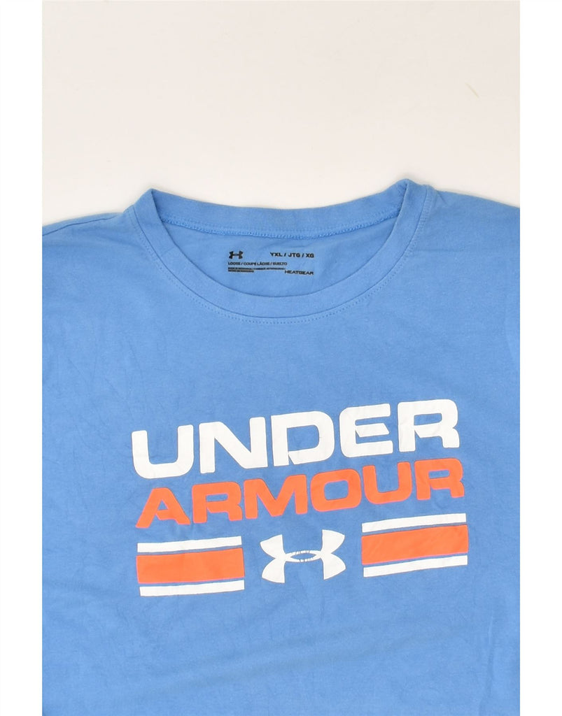 UNDER ARMOUR Boys Heat Gear Graphic Top Long Sleeve 13-14 Years XL Blue | Vintage Under Armour | Thrift | Second-Hand Under Armour | Used Clothing | Messina Hembry 