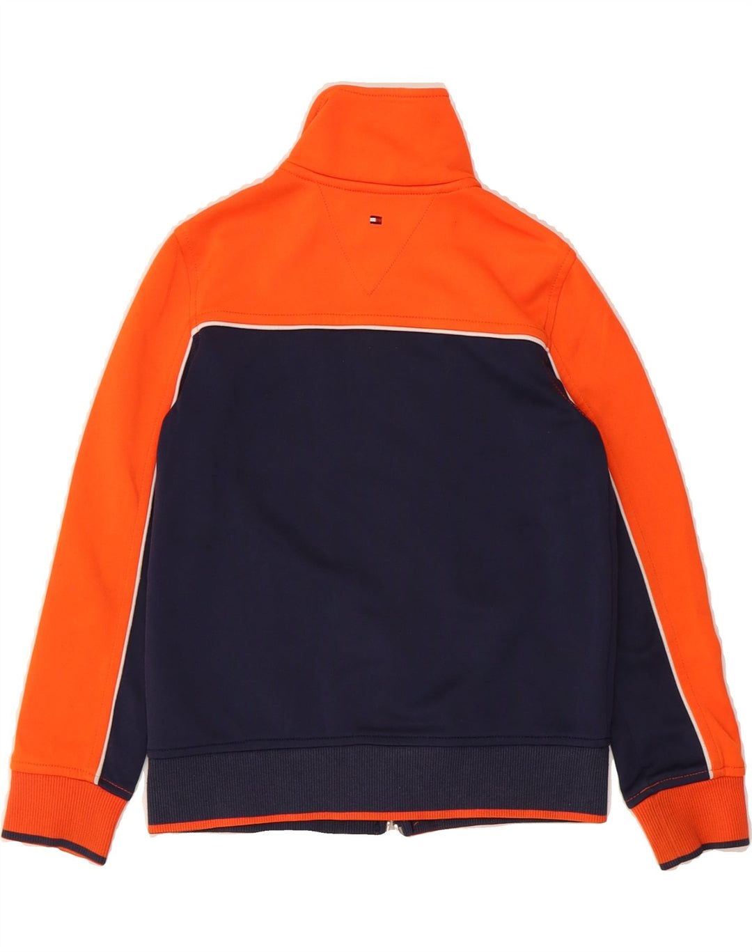 TOMMY HILFIGER Boys Tracksuit Top Jacket 6-7 Years Orange Colourblock Vintage Tommy Hilfiger and Second-Hand Tommy Hilfiger from Messina Hembry 