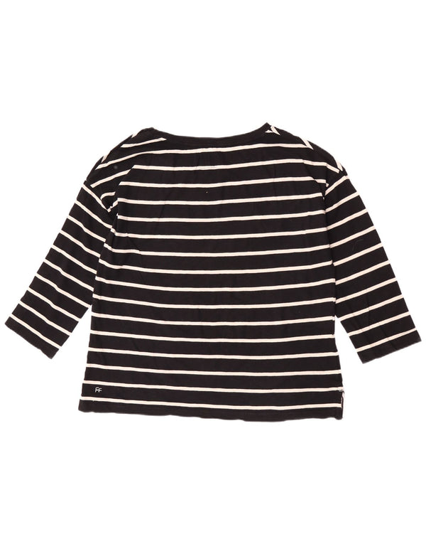Fat Face Womens Top 3/4 Sleeve UK 12 Medium Black Striped Cotton