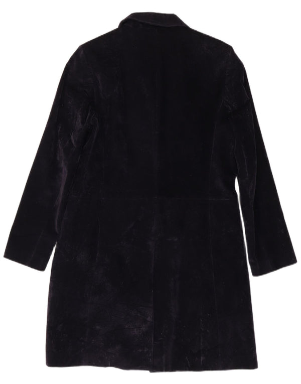 Stefanel Womens Velvet Overcoat UK 10 Small Navy Blue Cotton