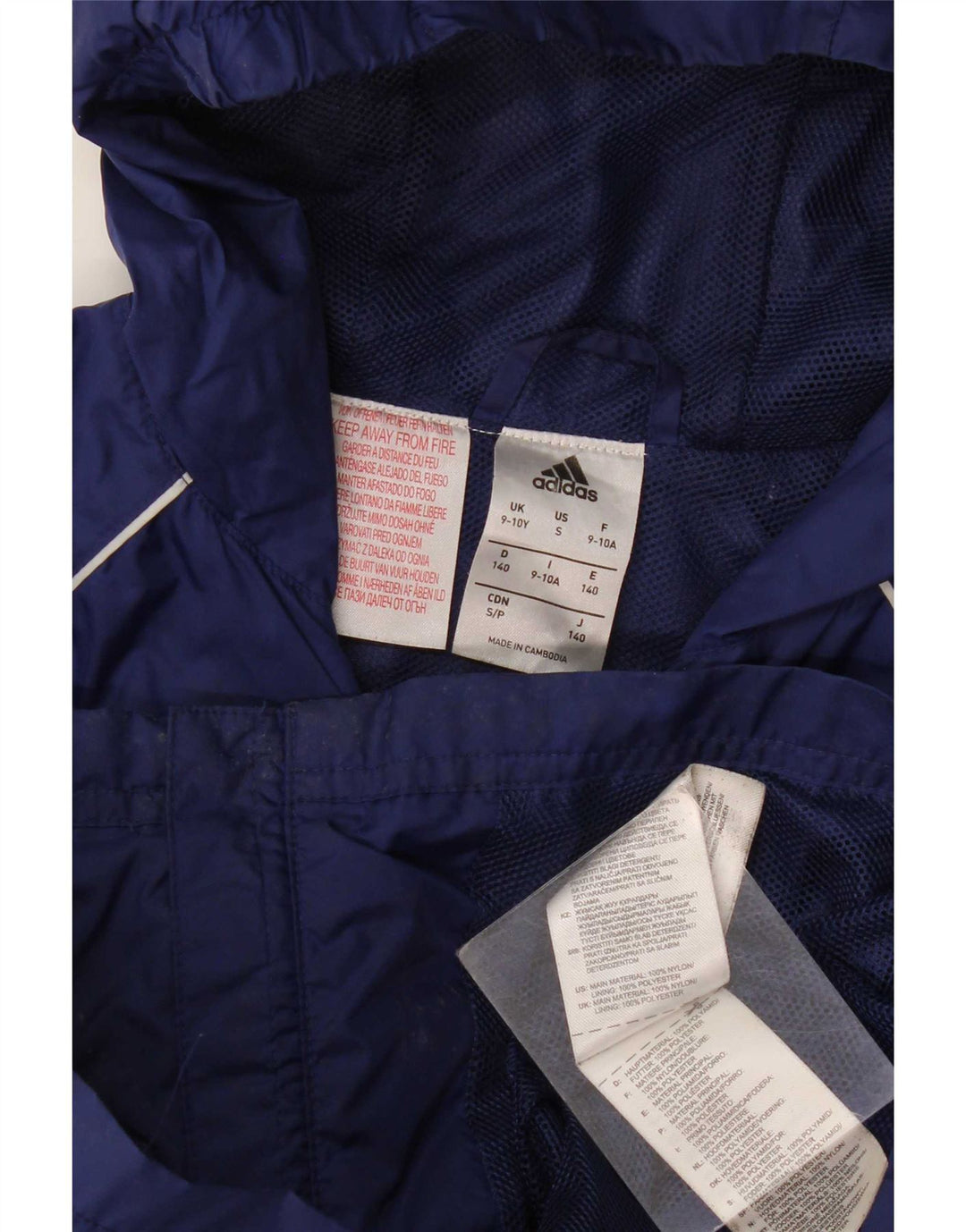 Adidas Boys Hooded Rain Jacket 9-10 Years Navy Blue Polyamide