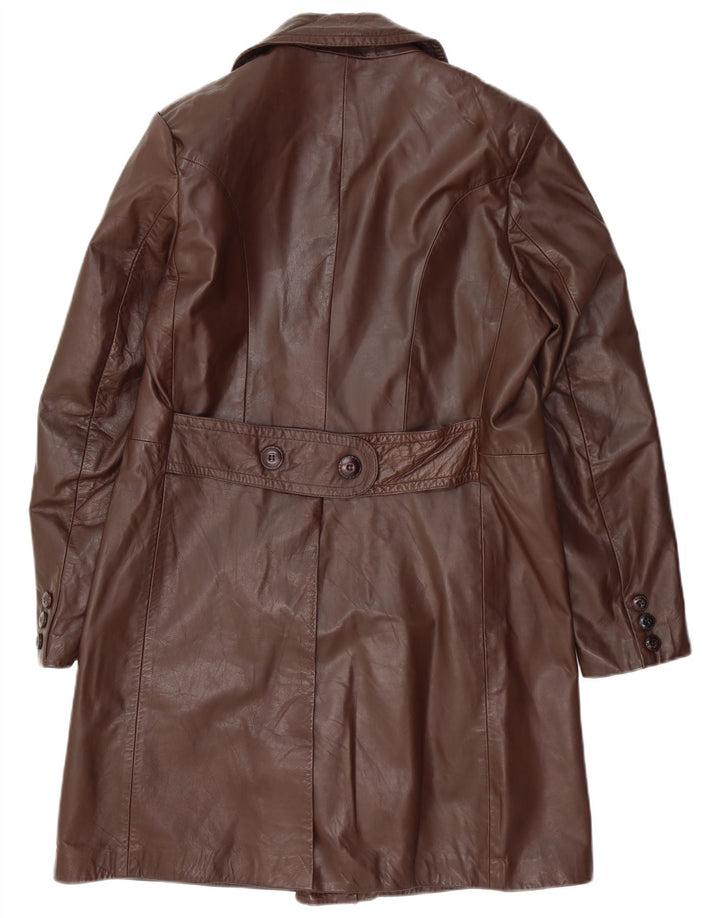 Vintage Mens Double Breasted Leather Coat UK 36 Small Brown