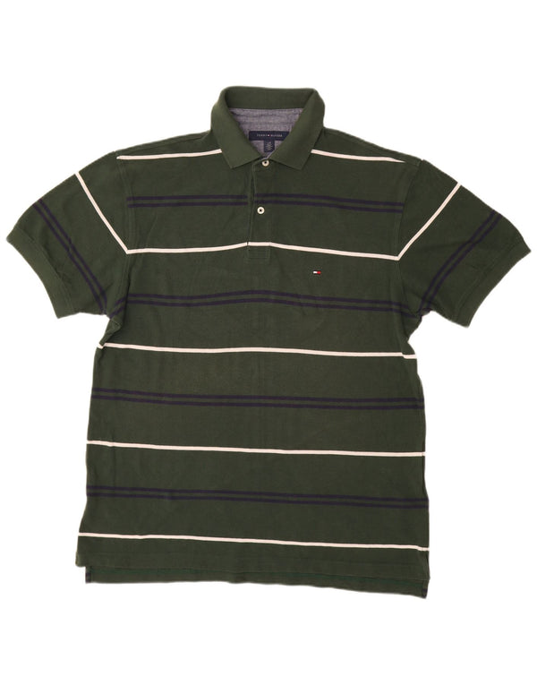 TOMMY HILFIGER Mens Polo Shirt Large Green Striped Cotton