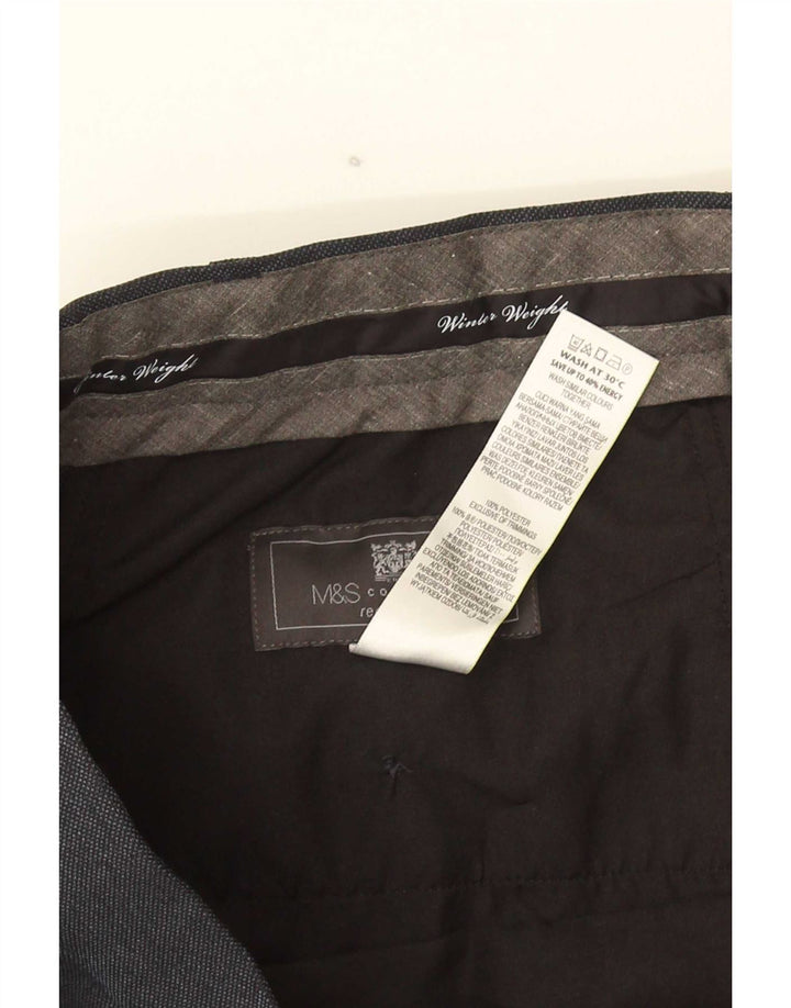 Marks & Spencer Mens Straight Suit Trousers W42 L29 Navy Blue Polyester