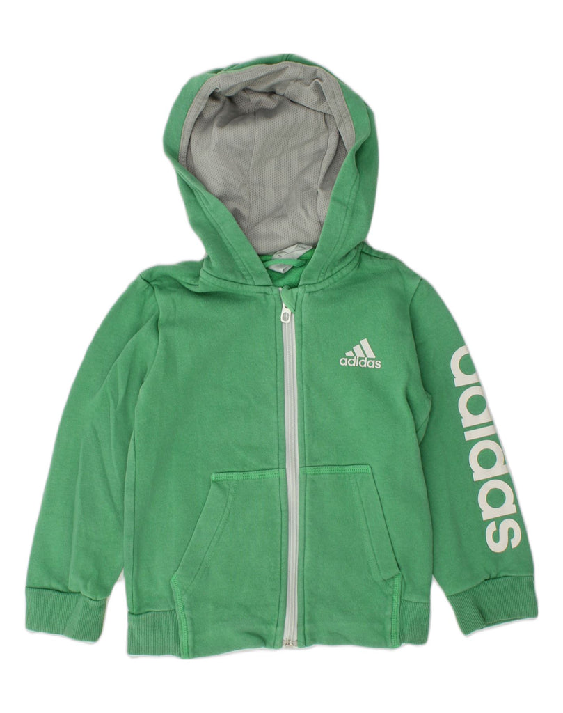 ADIDAS Boys Graphic Zip Hoodie Sweater 3-4 Years Green Cotton | Vintage Adidas | Thrift | Second-Hand Adidas | Used Clothing | Messina Hembry 