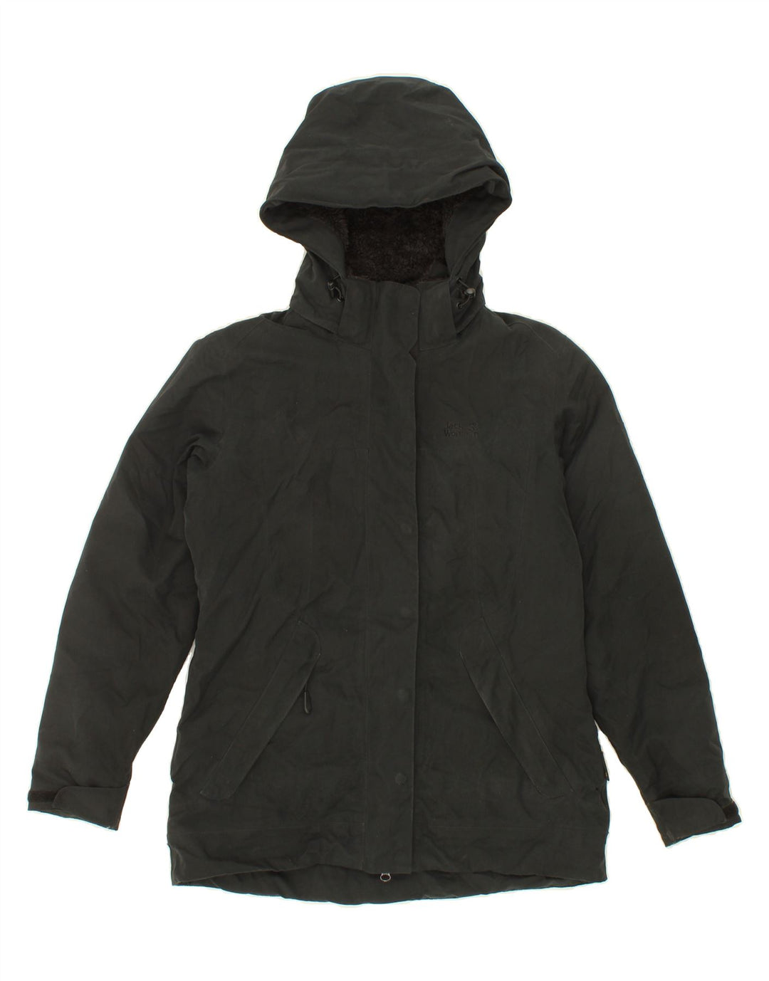 JACK WOLFSKIN Womens Hooded Windbreaker Jacket UK 8/10 Small Black Vintage Jack Wolfskin and Second-Hand Jack Wolfskin from Messina Hembry 