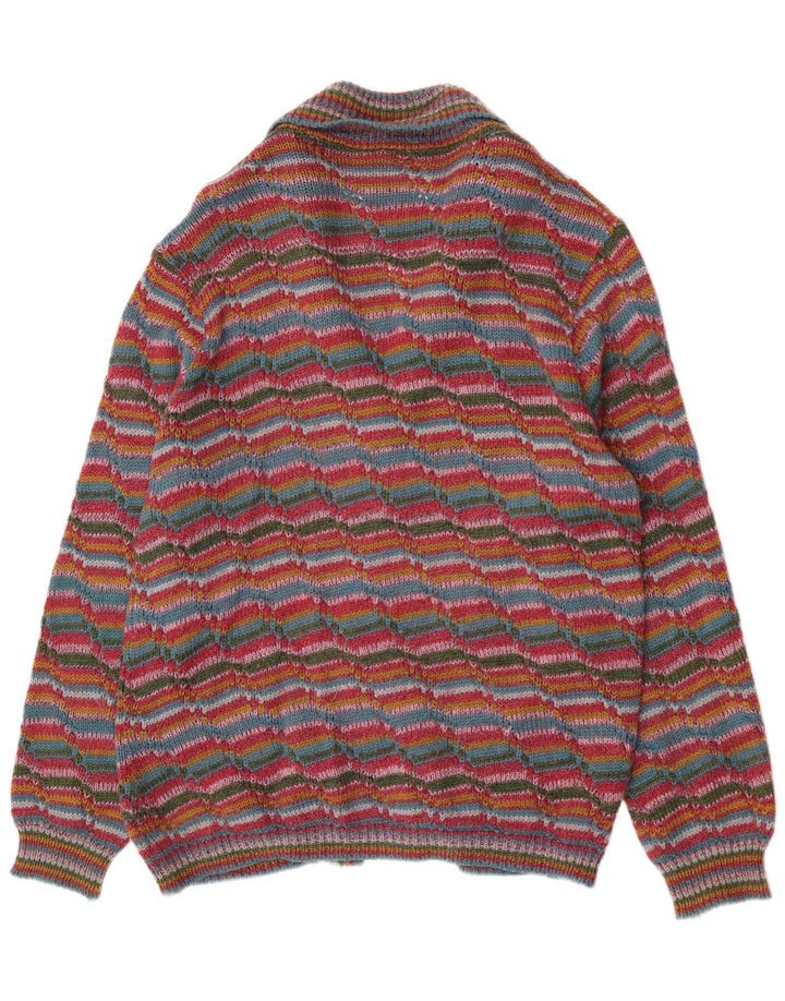 Vintage Mens Cardigan Sweater Large Multicoloured Striped Wool