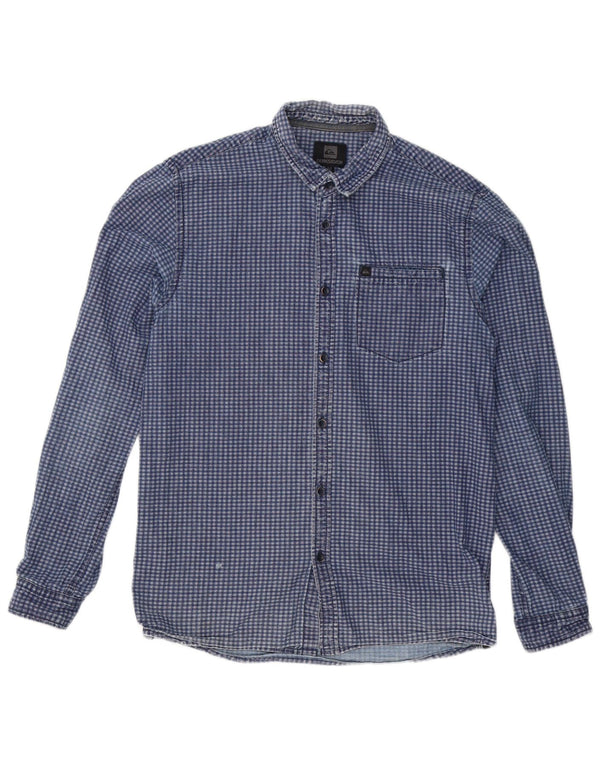 Quiksilver Mens Slim Fit Shirt Medium Navy Blue Check Cotton