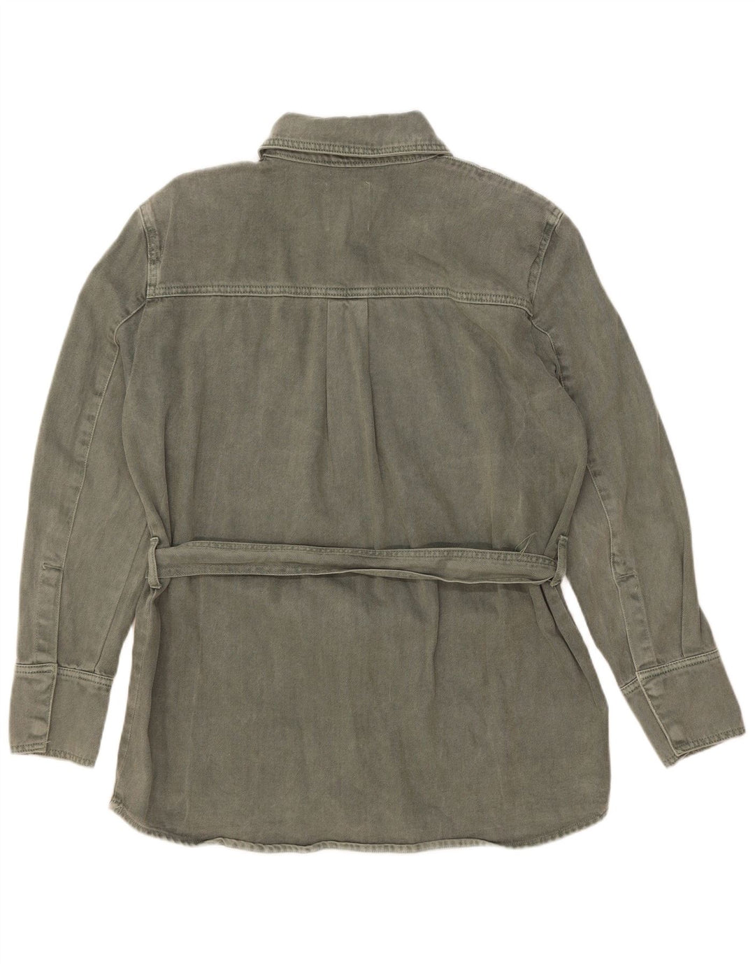 Zara Womens Denim Jacket UK 14 Medium Khaki Cotton