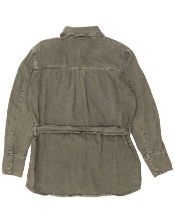 Zara Womens Denim Jacket UK 14 Medium Khaki Cotton