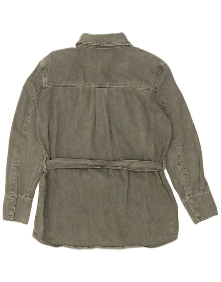Zara Womens Denim Jacket UK 14 Medium Khaki Cotton