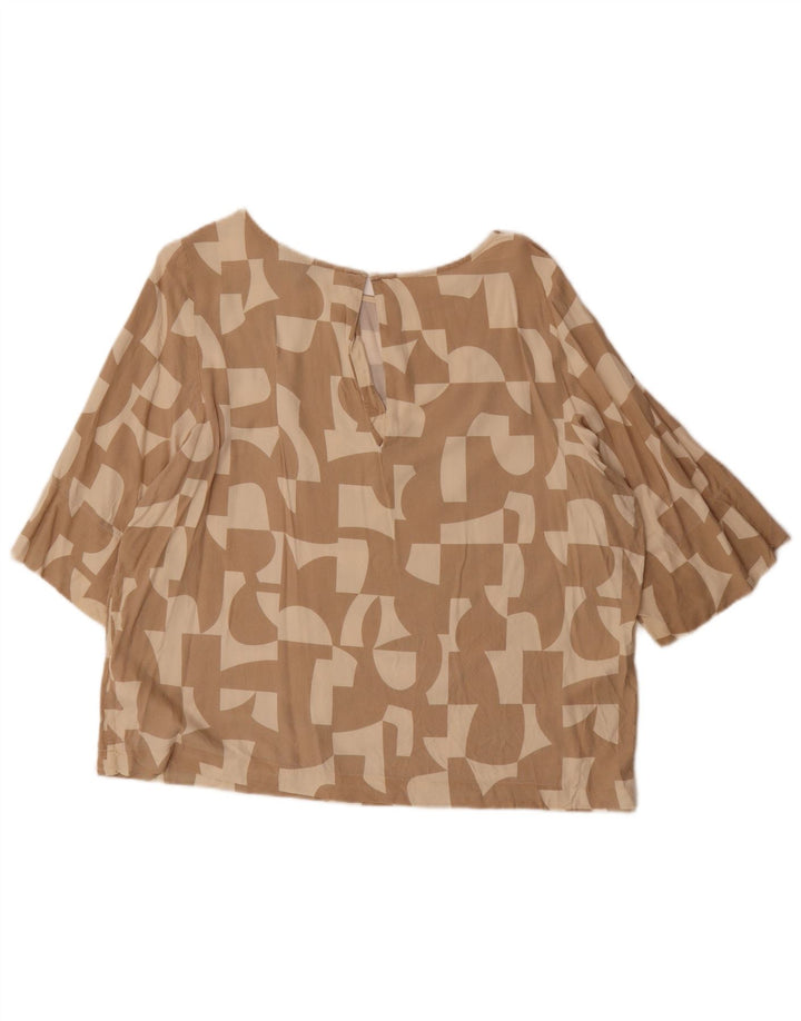 Gant Womens Oversized Blouse Top UK 8 Small Beige Geometric Viscose
