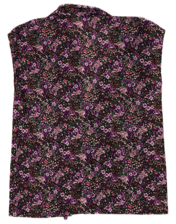 Vintage Womens Sleeveless Cardigan Top UK 16 Large Multicoloured Floral