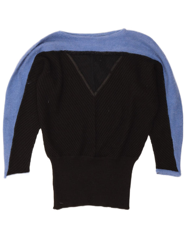 Vintage Womens Boat Neck Jumper Sweater UK 18 XL Black Colourblock