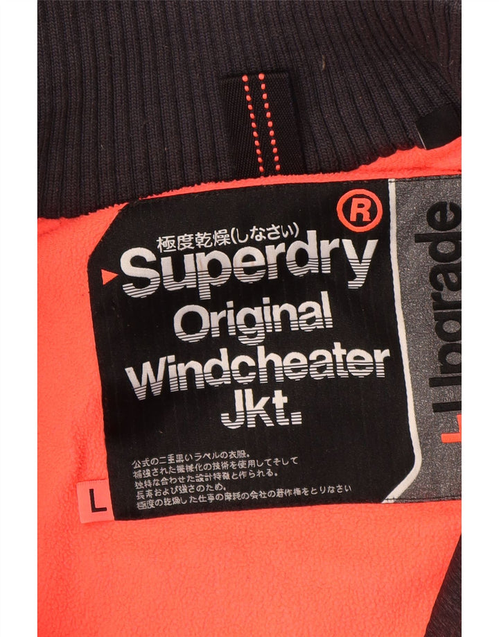 SUPERDRY Womens Windcheater Hooded Windbreaker Jacket UK 16 Large Black