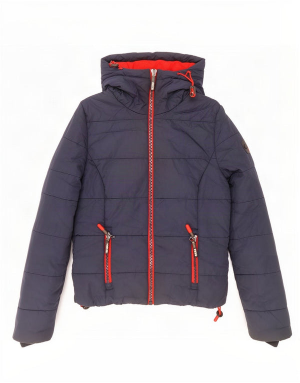 Superdry Womens Hooded Padded Jacket UK 6 XS Navy Blue Polyester