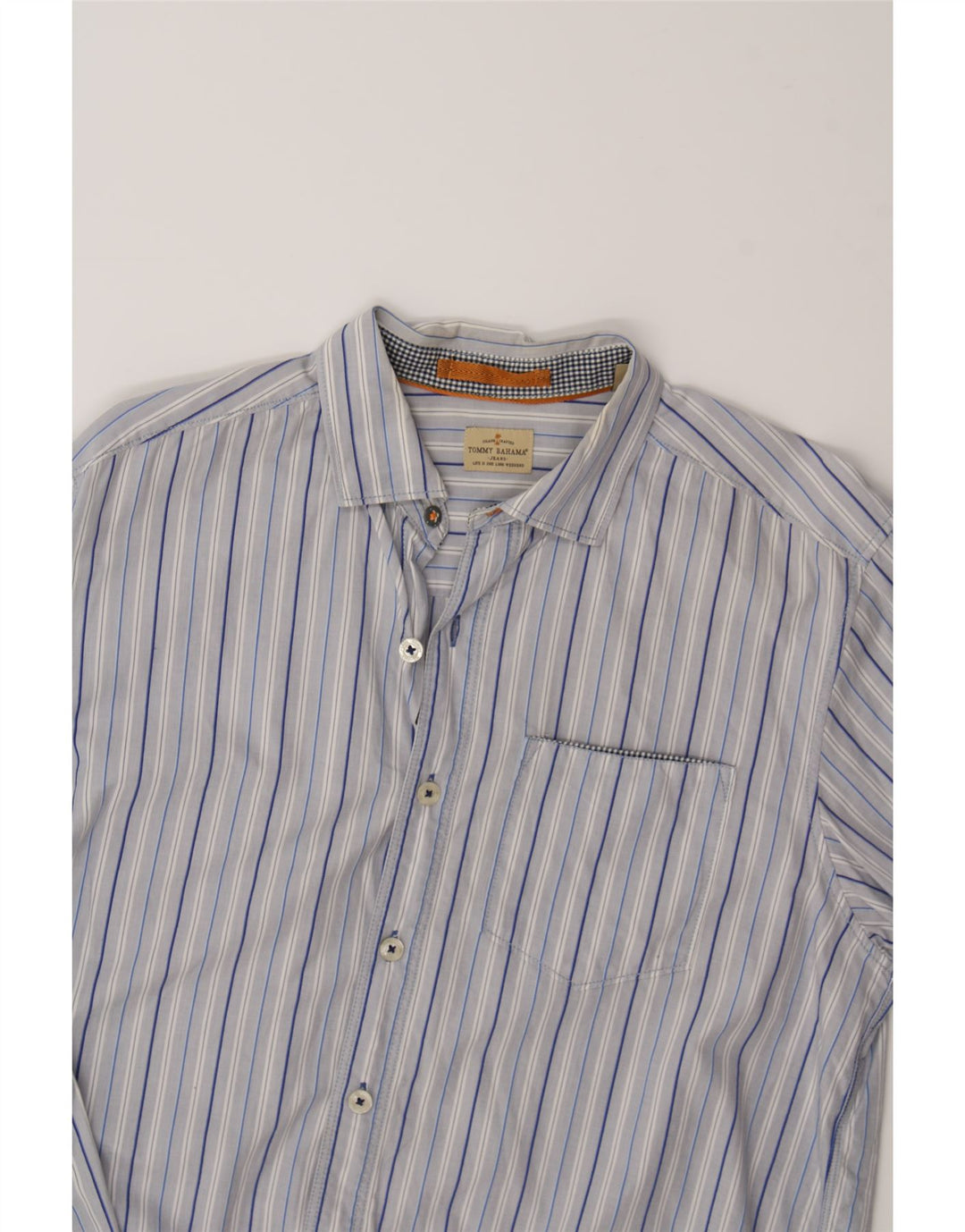 TOMMY BAHAMA Mens Shirt Medium Blue Striped Cotton Vintage Tommy Bahama and Second-Hand Tommy Bahama from Messina Hembry 