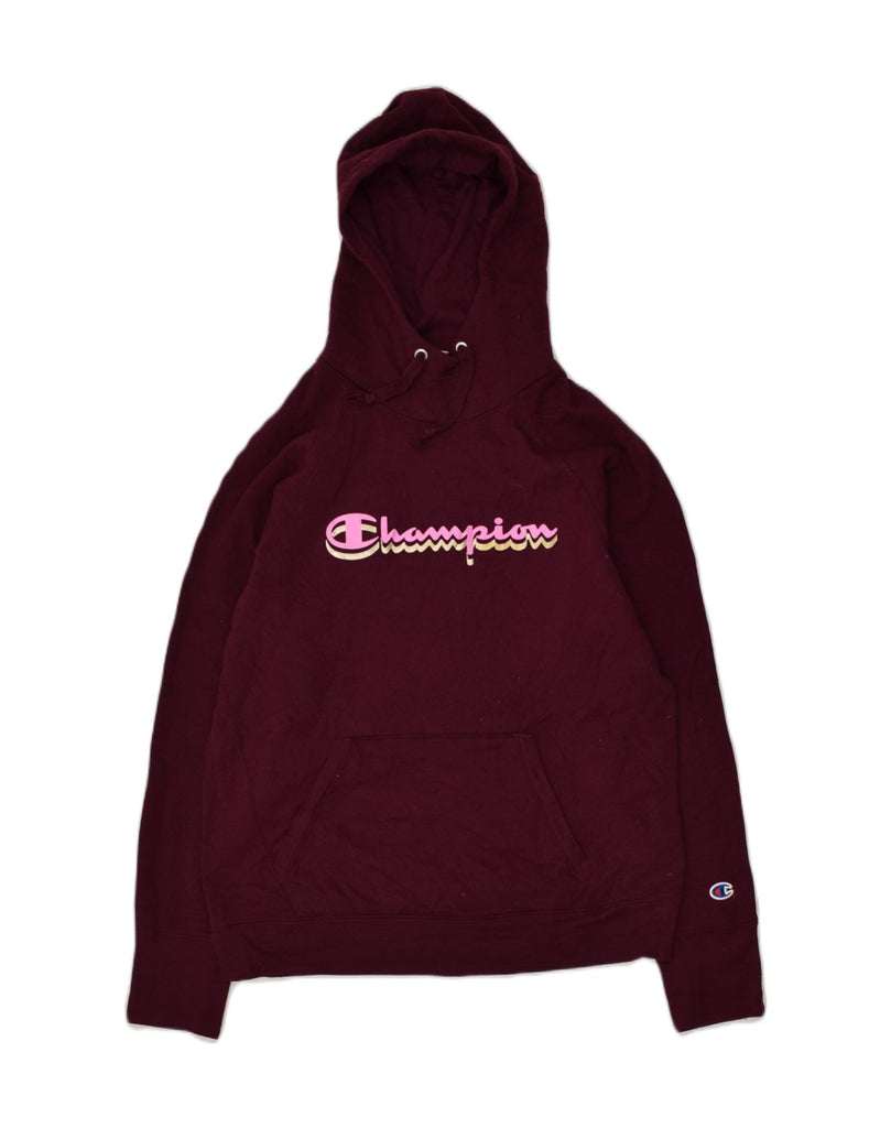 CHAMPION Womens Graphic Hoodie Jumper UK 12 Medium Burgundy Cotton | Vintage Champion | Thrift | Second-Hand Champion | Used Clothing | Messina Hembry 