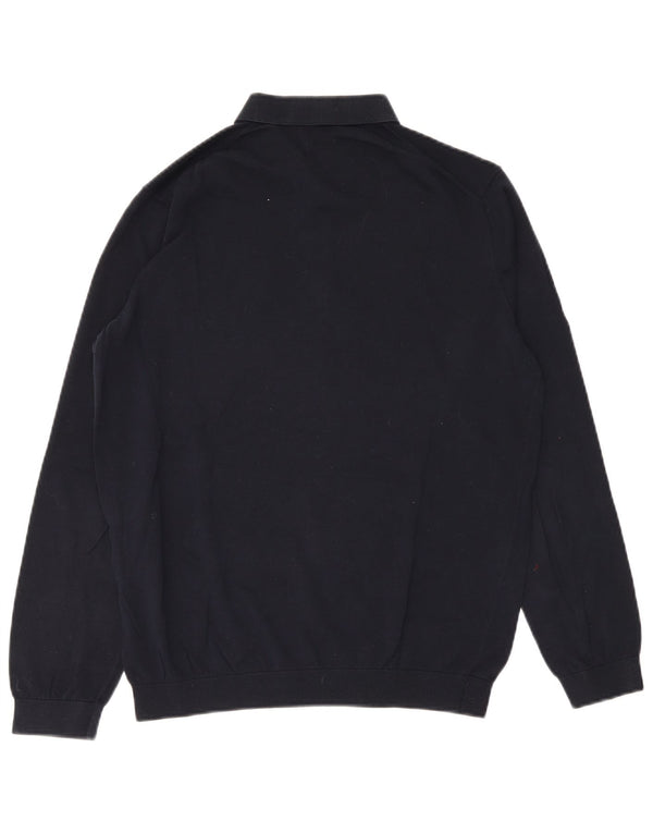 Massimo Dutti Mens Polo Neck Jumper Sweater XL Navy Blue Cotton