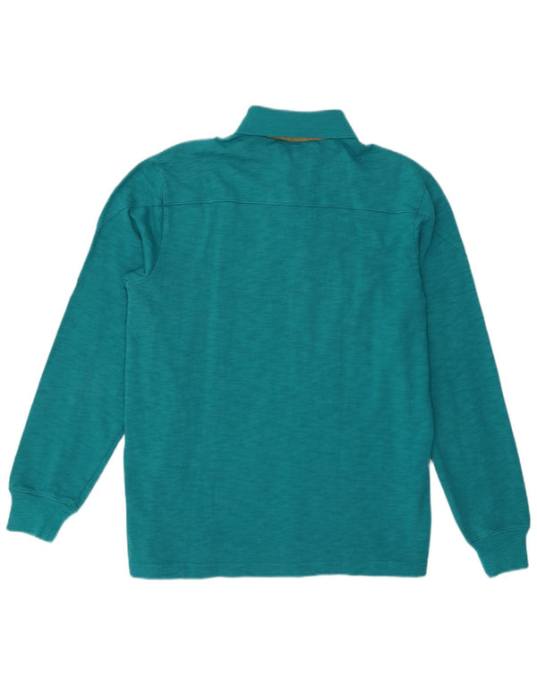Marina Militare Mens Long Sleeve Polo Shirt Large Turquoise Flecked Cotton