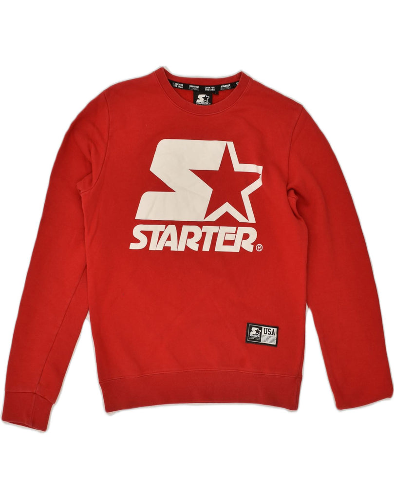 STARTER Mens Graphic Sweatshirt Jumper Small Red Cotton | Vintage Starter | Thrift | Second-Hand Starter | Used Clothing | Messina Hembry 