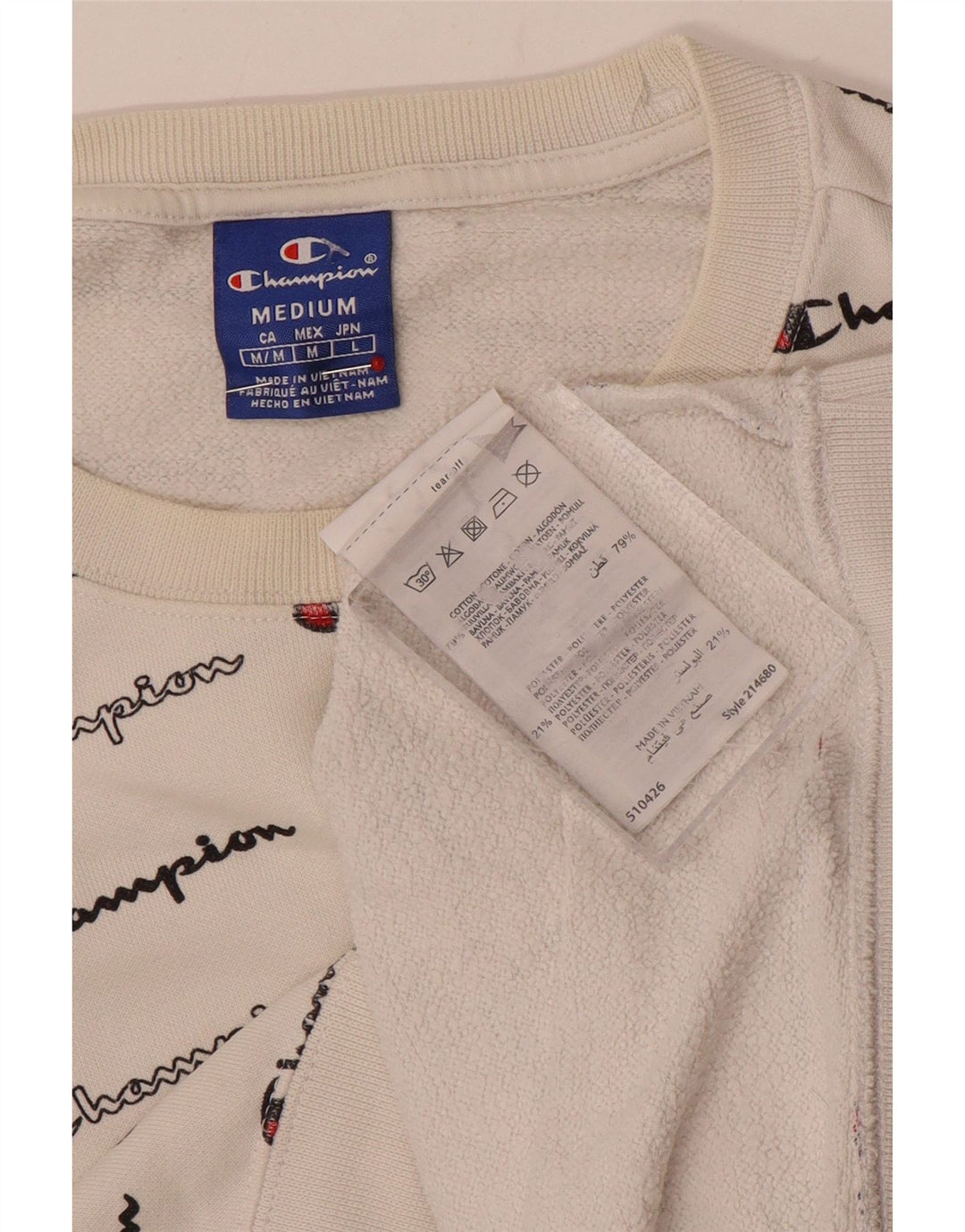 Champion Mens Graphic Sweatshirt Jumper Medium White Cotton