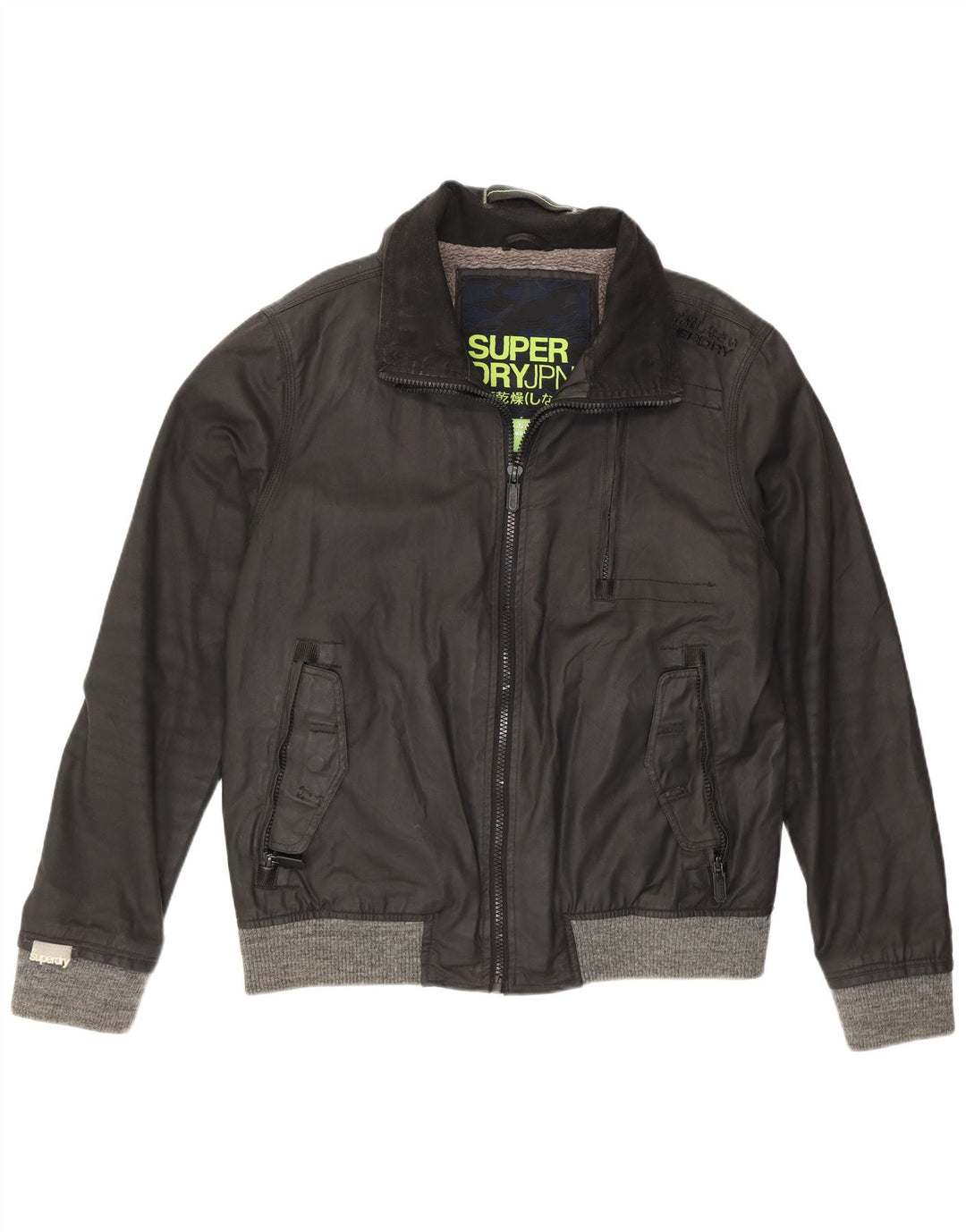 Superdry Mens Waxed Cotton Jacket UK 44 2XL Black