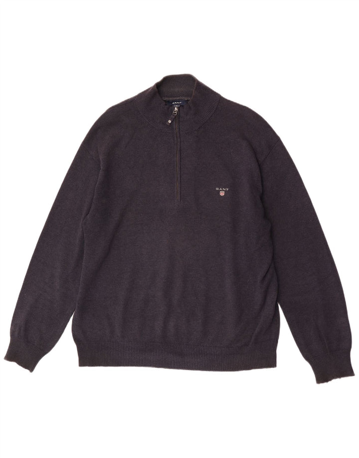 Gant Mens Zip Neck Jumper Sweater XL Navy Blue Cotton