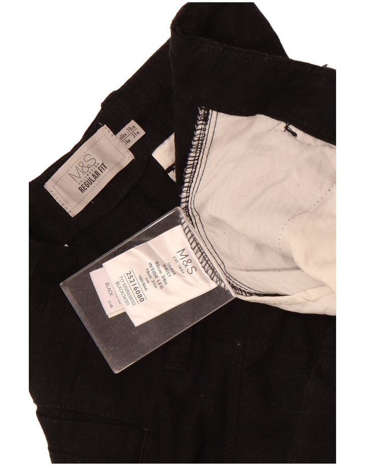 Marks & Spencer Mens Regular Fit Chino Trousers W34 L31 Black Linen