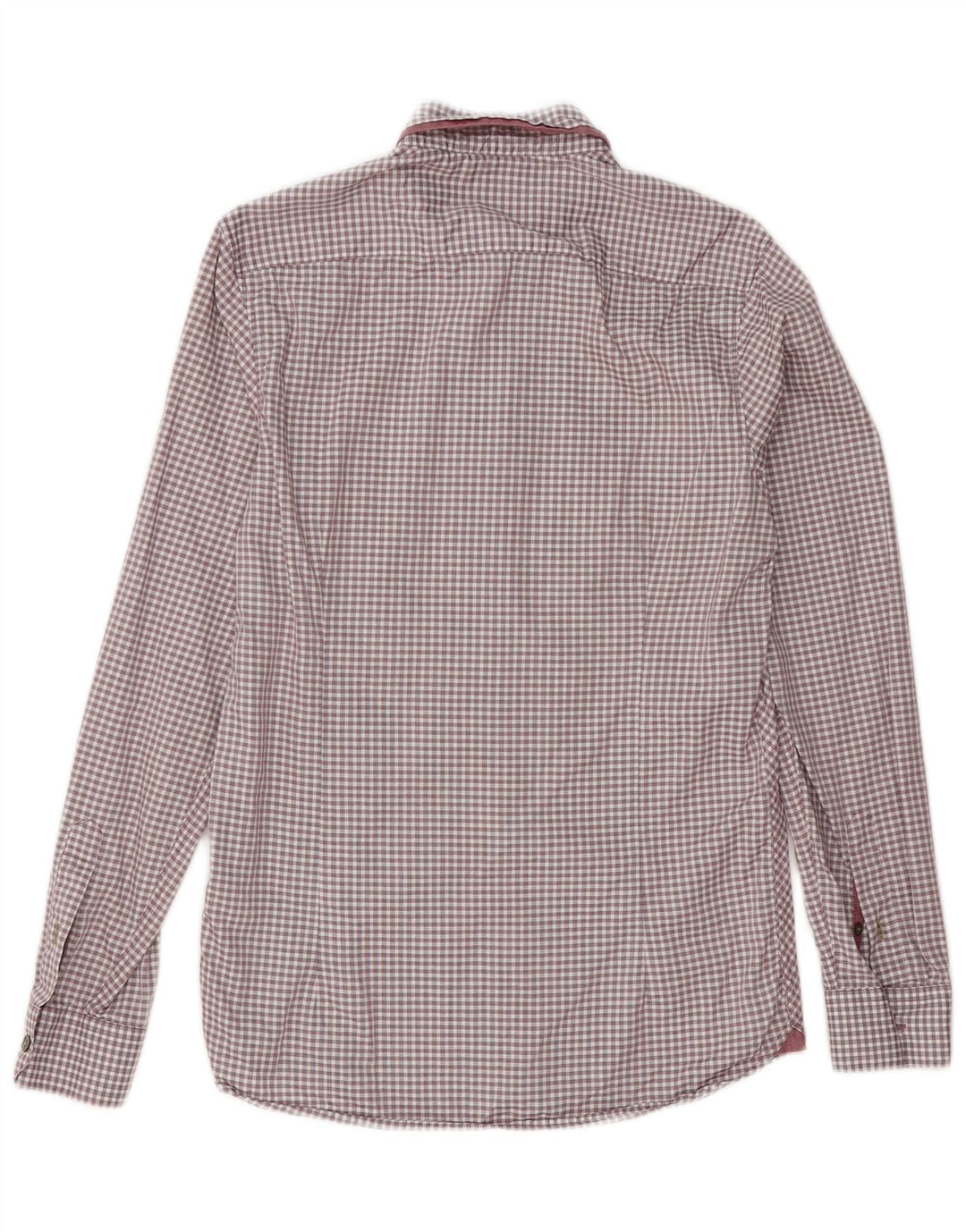 Ted Baker Mens Shirt Size 2 Small Burgundy Gingham Cotton