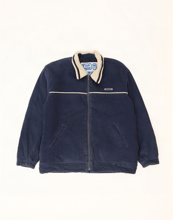 Fishbone Mens Graphic Corduroy Jacket UK 42 XL Navy Blue Colourblock Cotton