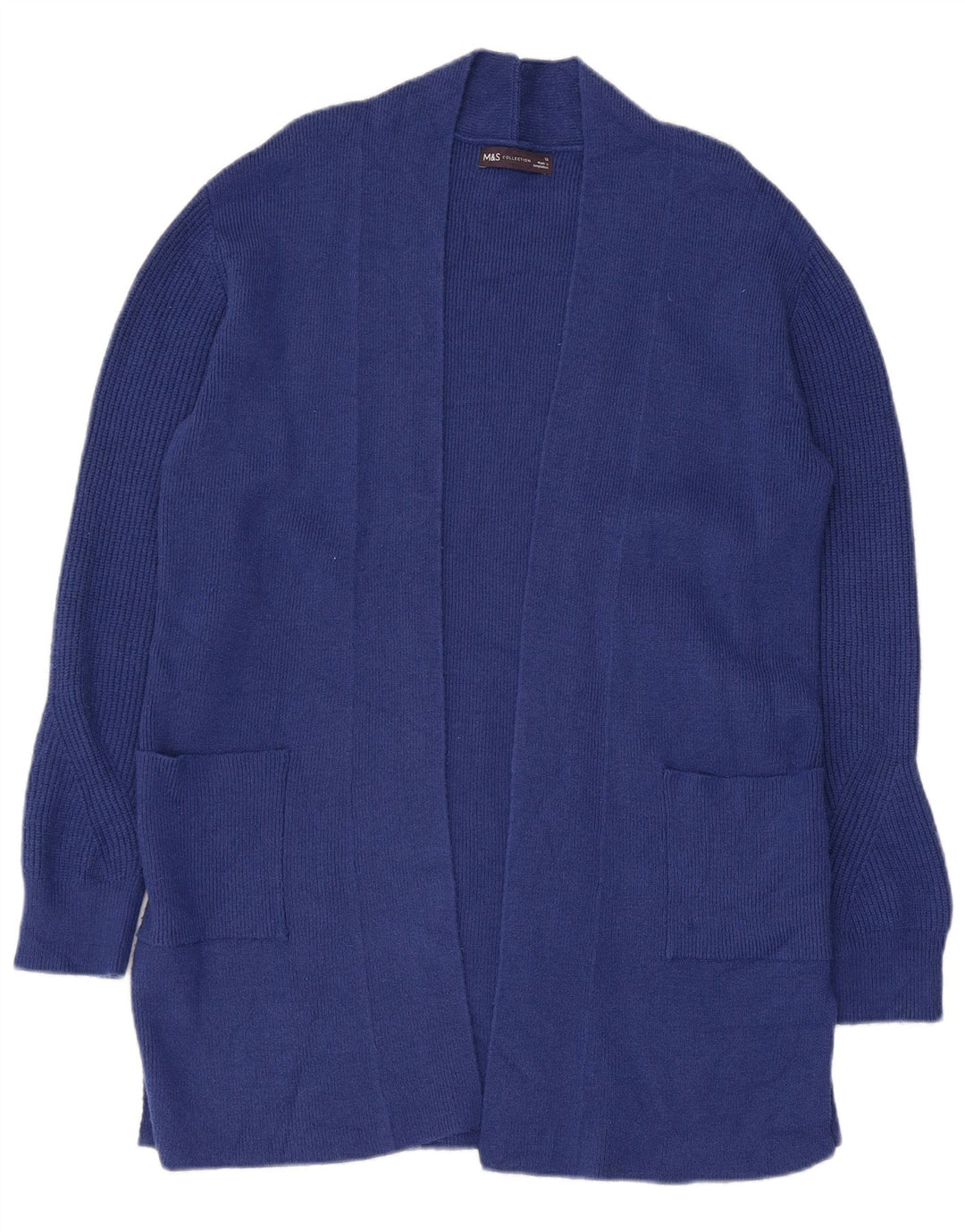Marks & Spencer Womens Longline Open Cardigan Sweater UK 12 Medium Blue
