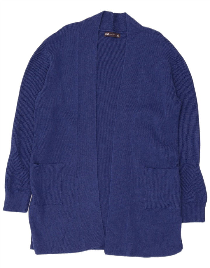 Marks & Spencer Womens Longline Open Cardigan Sweater UK 12 Medium Blue