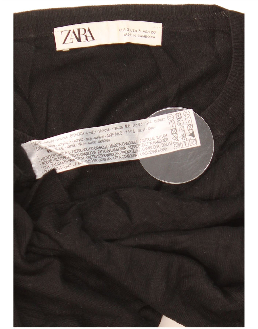 Zara Womens Oversized Crew Neck Jumper Sweater UK 10 Small Black Viscose