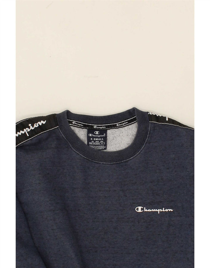CHAMPION Mens Graphic Sweatshirt Jumper XS Navy Blue Cotton Vintage Champion and Second-Hand Champion from Messina Hembry 