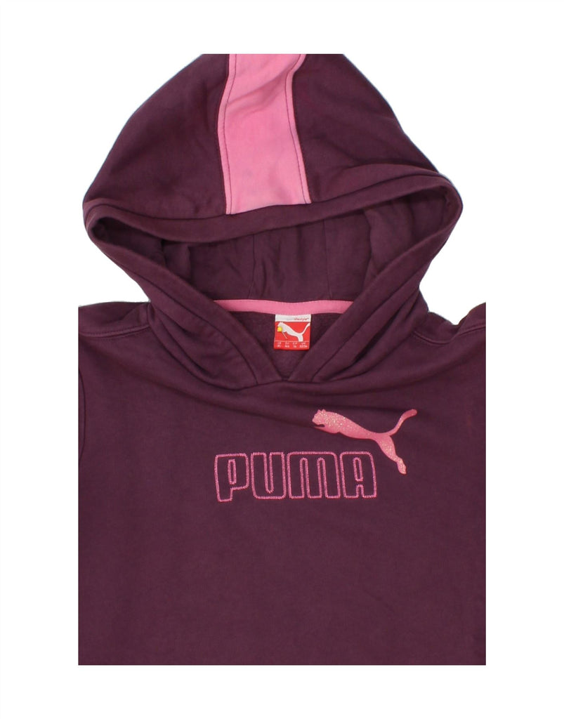 PUMA Girls Graphic Hoodie Jumper 13-14 Years Purple Colourblock Cotton | Vintage Puma | Thrift | Second-Hand Puma | Used Clothing | Messina Hembry 