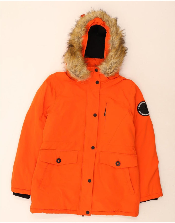 Superdry Womens Hooded Ski Jacket UK 12 Medium Orange Polyester