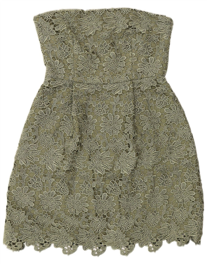 Reiss Womens Strapless Dress UK 12 Medium Green Floral Polyester