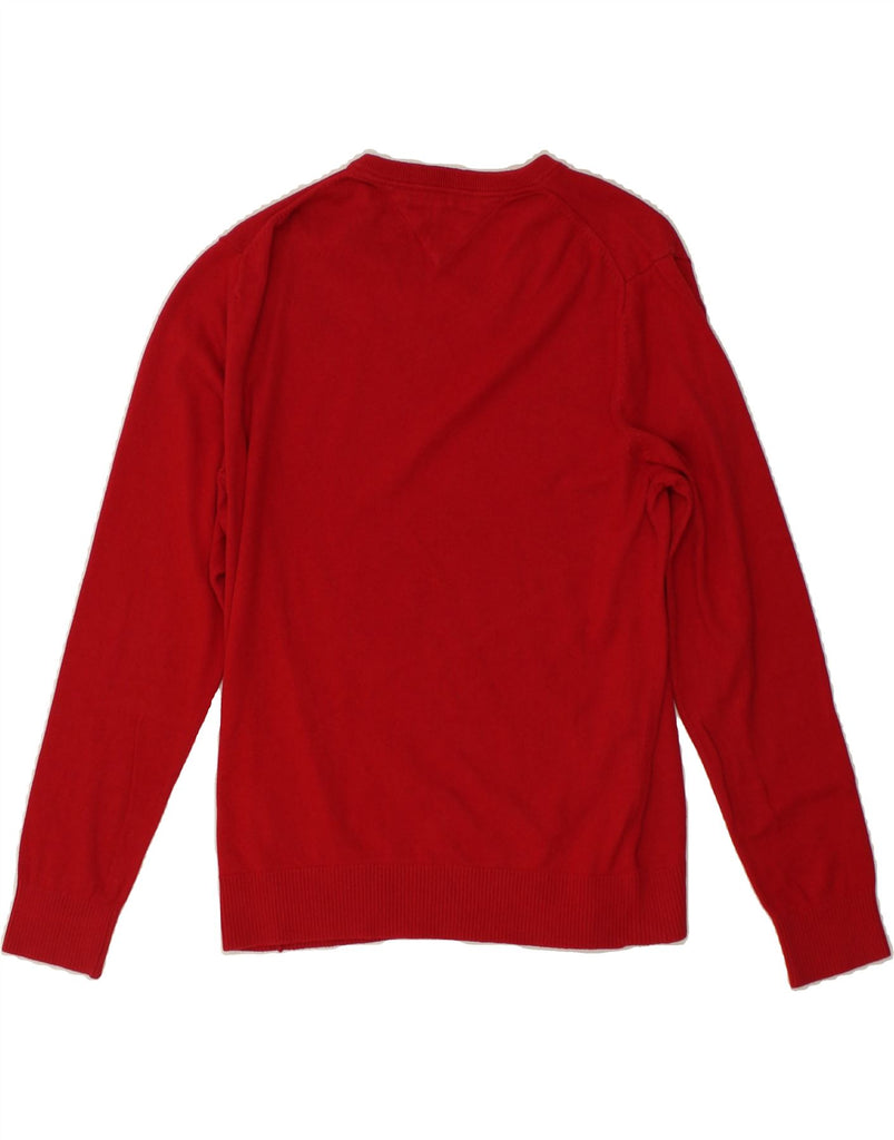 TOMMY HILFIGER Mens V-Neck Jumper Sweater Medium Red Cotton | Vintage Tommy Hilfiger | Thrift | Second-Hand Tommy Hilfiger | Used Clothing | Messina Hembry 