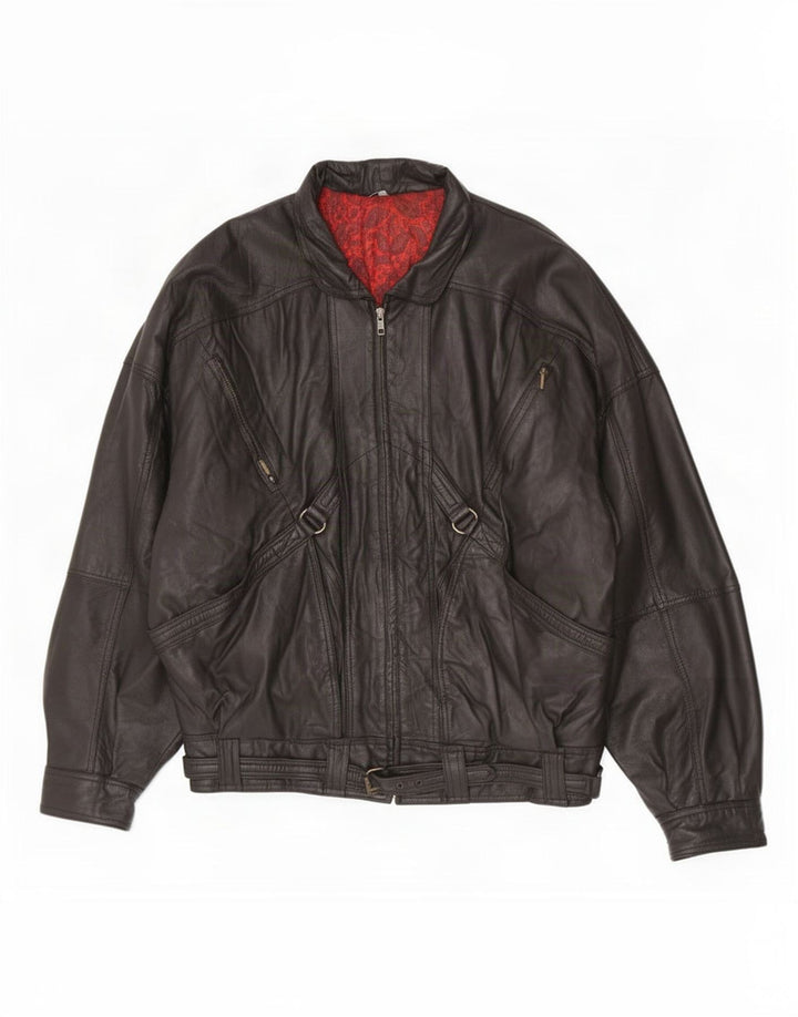 Vintage Mens Leather Jacket IT 52 XL Black