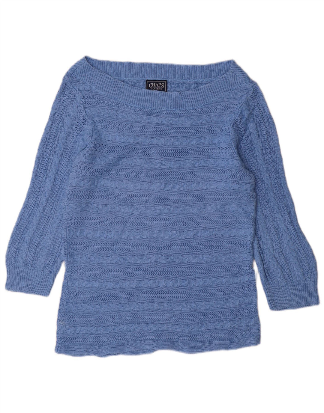 CHAPS Womens 3/4 Sleeve Boat Neck Jumper Sweater UK 16 Large Blue Cotton