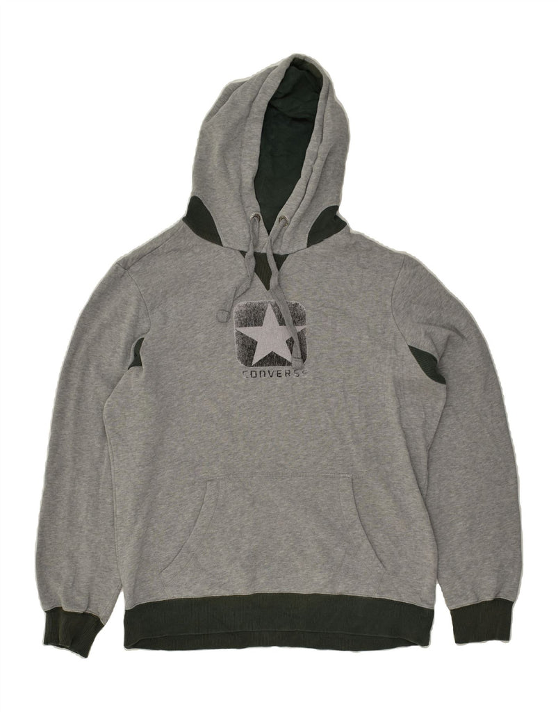 CONVERSE Mens Graphic Hoodie Jumper Large Grey Cotton | Vintage Converse | Thrift | Second-Hand Converse | Used Clothing | Messina Hembry 