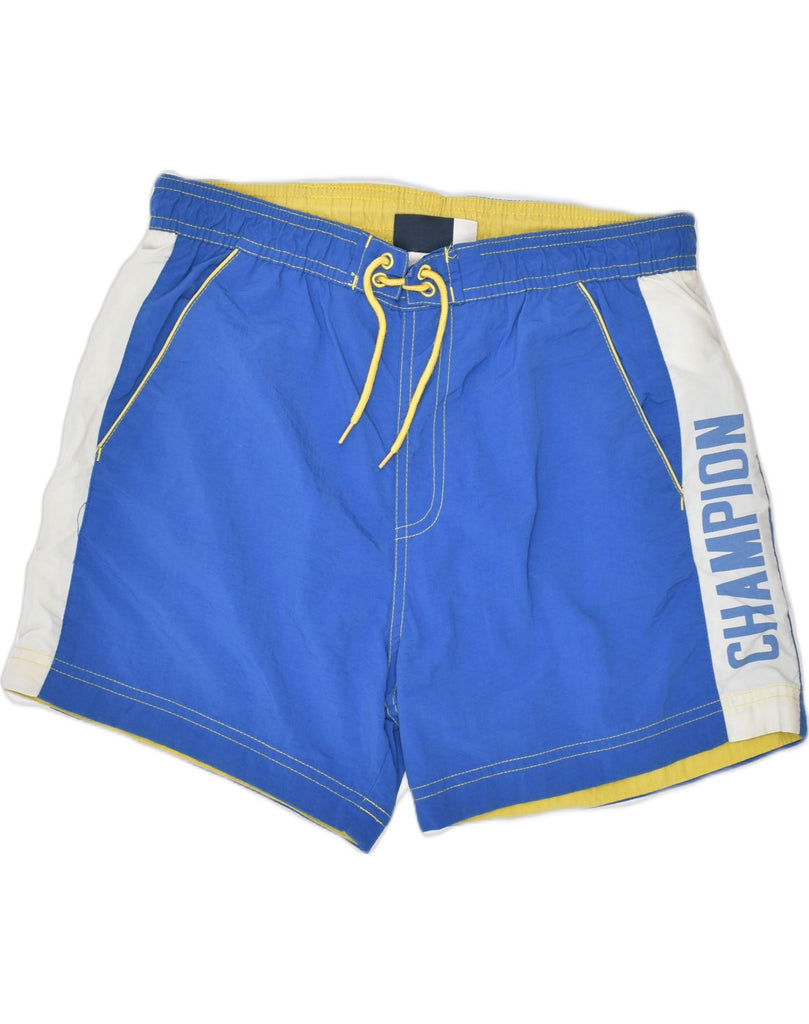 CHAMPION Boys Graphic Sport Shorts 13-14 Years XL Blue Colourblock Sports | Vintage | Thrift | Second-Hand | Used Clothing | Messina Hembry 